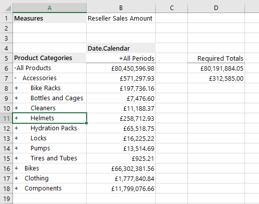 XLCubed showing an element we wish to remove an update the totals