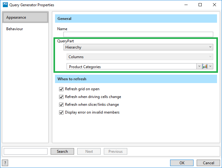 Query Generator properties