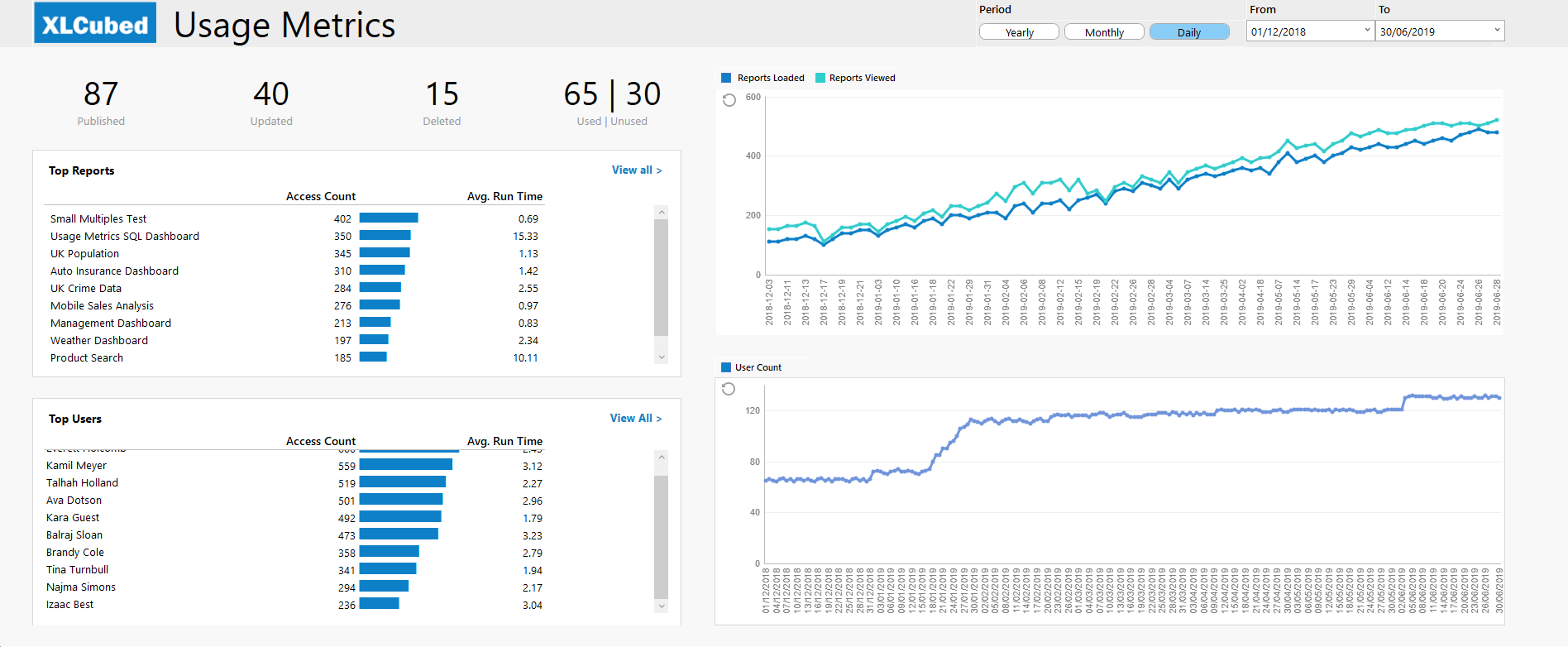A View of Usage Metrics Report