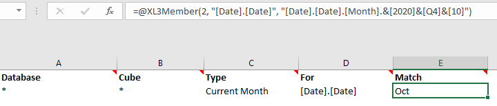 Business rules sheet showing the current month rule
