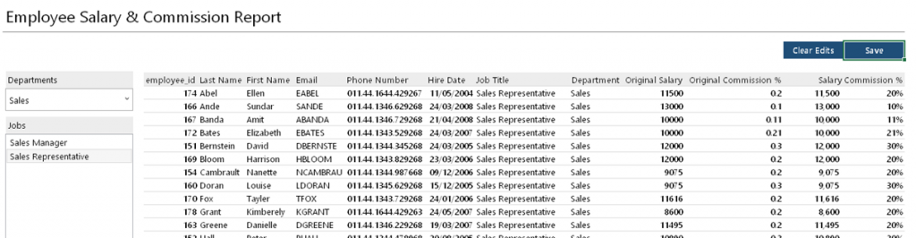 SQL report with edits saved